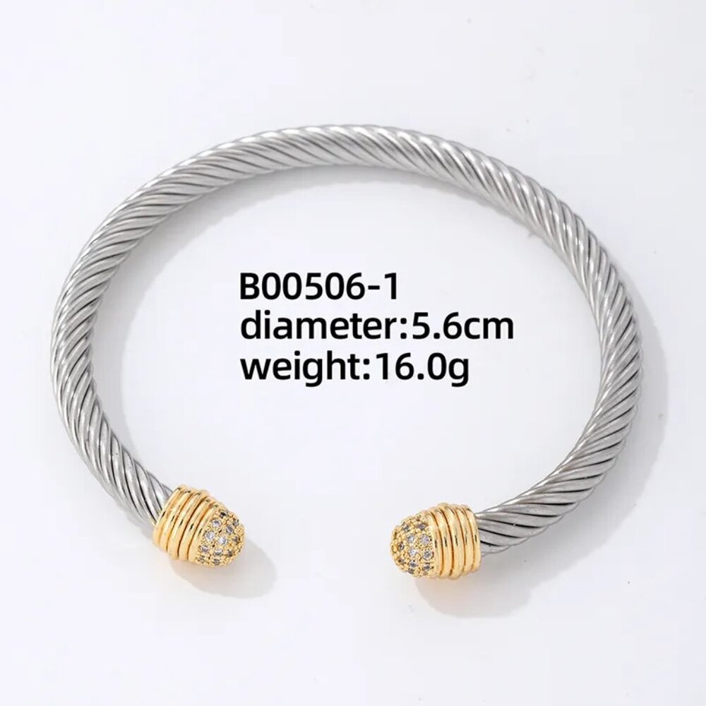 3/$35 Twist Silver Gold Stainless Steel Bangle Cuff Bracelet Cubic Zirconia - Picture 3 of 6